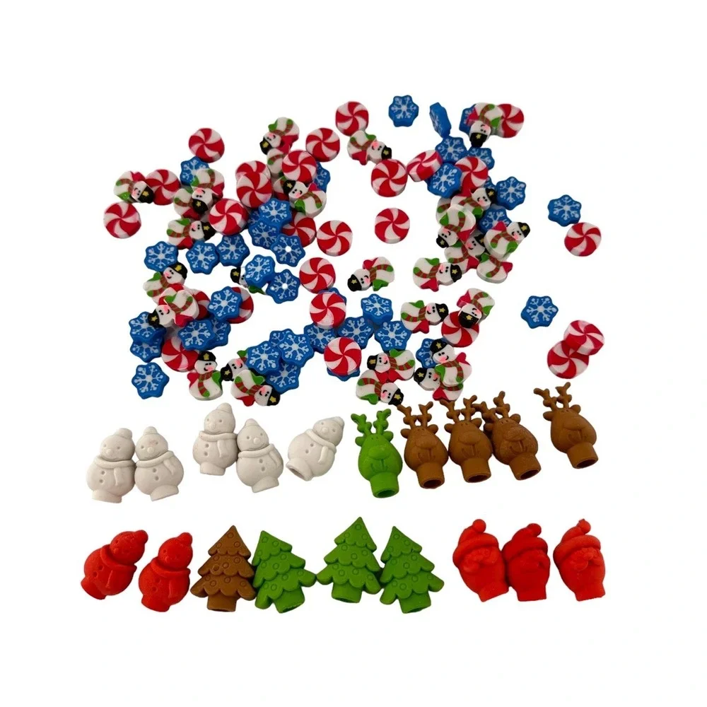 Holiday Pencil Top Erasers Christmas Trees Santa Reindeer Snowmen‎ 119 Pieces